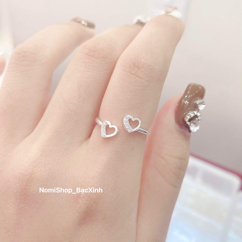 Nhẫn nữ trái tym đôi freesize xinh xắn rẻ đẹp Mainomi Shop Bạc Xinh