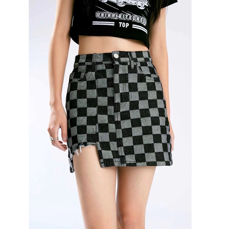 Chân váy jean Chữ a Lưng Cao Phong Cách retro Thời Trang Hàn Quốc