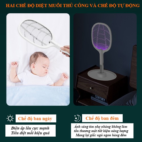 Vợt Bắt Muỗi Cao Cấp Có Khay Đựng Tiện Lợi 2 Chế Độ, Thiết Kế Chống Giật, Chống Chập