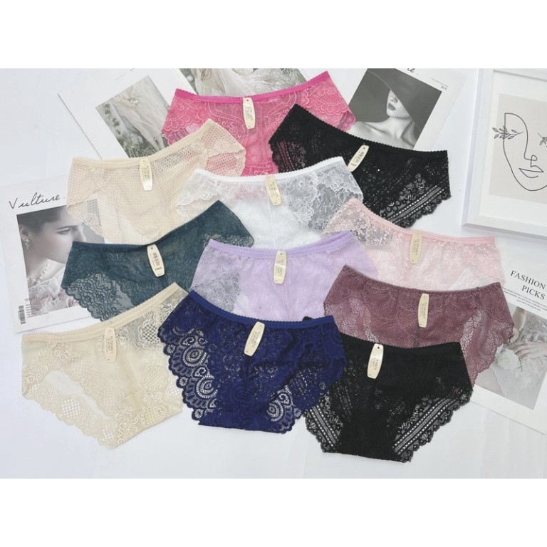 SÉT 10 QUẦN LÓT REN NỮ, REN KIỂU LỘN XỘN MẪU FREE SIZE 45-60KG