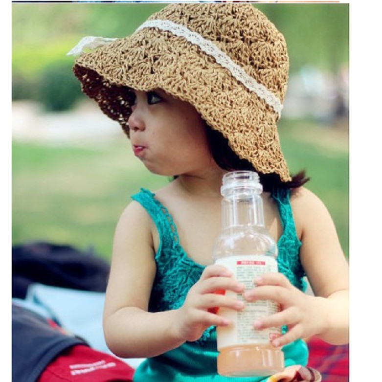 Nón cói móc cực xinh cho bé yêu, mũ cói thắt nơ thời trang cho bé