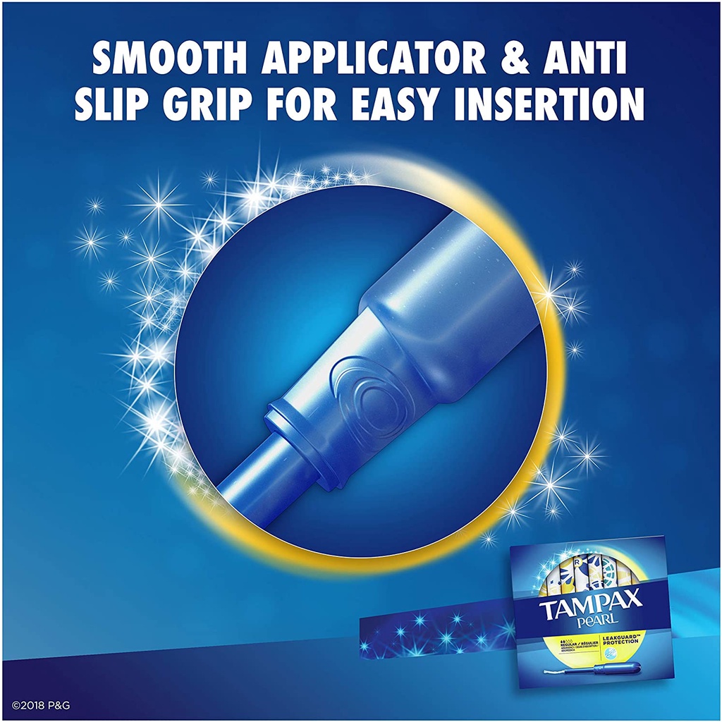 Tampax Pearl Tampon Regular Absorbency 50 miếng loại 2 giọt cán nhựa,siêu thấm không mùi