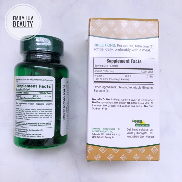 Viên uống Vitamin E Nature’s Bounty 400IU 30 viên