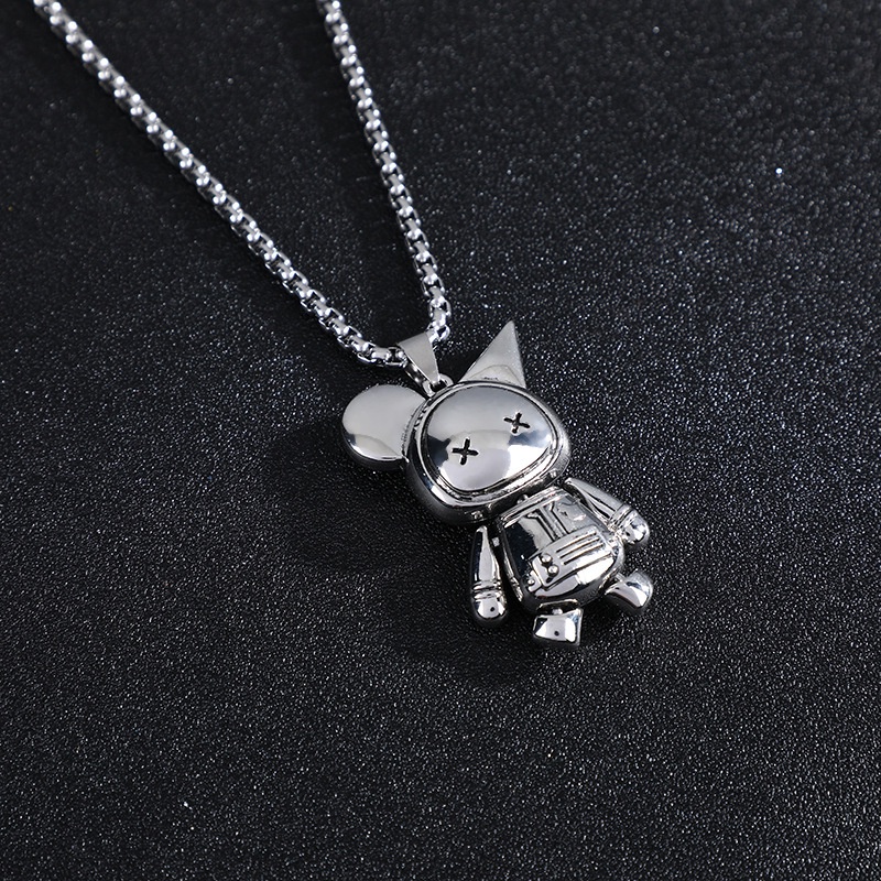 XiaoboACC Vòng cổ mặt tiểu quỷ bằng thép không gỉ vòng cổ dây chuyền dáng dài phong cách hip hop - 60cm