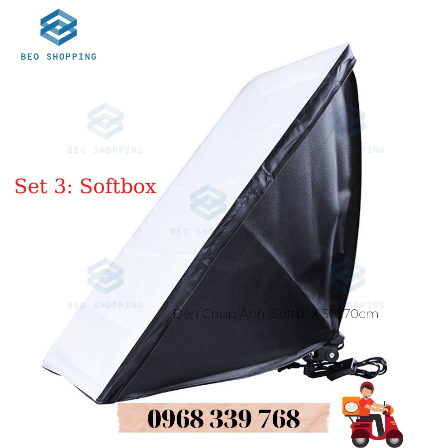 [❌Sale] Softbox 50x70cm Đèn Chụp Ảnh Sản Phẩm, Bộ Đèn Studio, quay phim, Livestream chuyên nghiệp, chân đèn cao 2m kèm