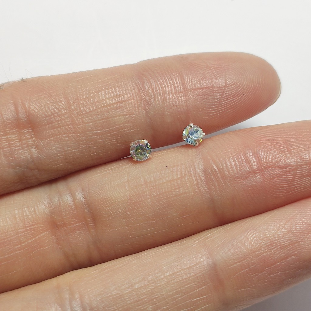 Bông tai bạc bông đính đá pha lê ngũ sắc lấp lánh size 2,3li