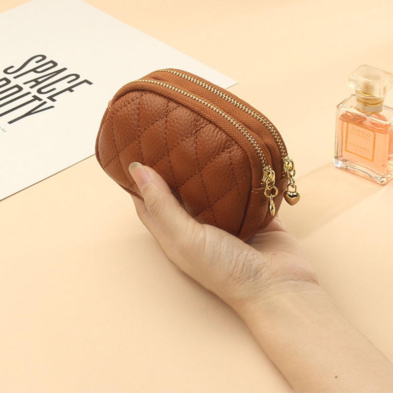 Youyo Ví Da Nhỏ Đựng Tiền Xu Có Dây Kéo Đôi Đính Kim Cương Giả Cho Nữ