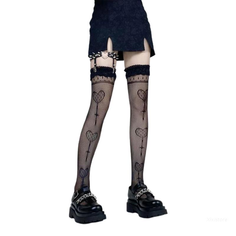 Vớ dài qua đầu gối viền nhún bèo phối ren thời trang quyến rũ cho nữ