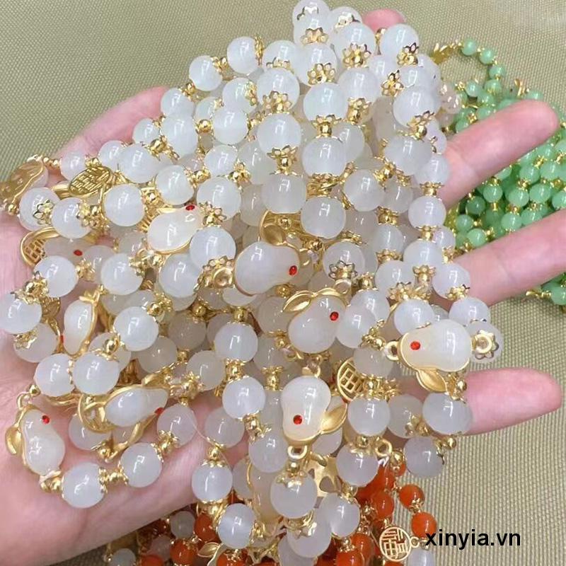 Yutu Vòng Tay Chuỗi Hạt Ngọc Bích Giả Hình Thỏ Hetian Cho Nữ