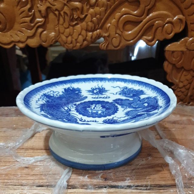 Đĩa trái cây sứ bát tràng cao 7cm đường kính 18.5cm