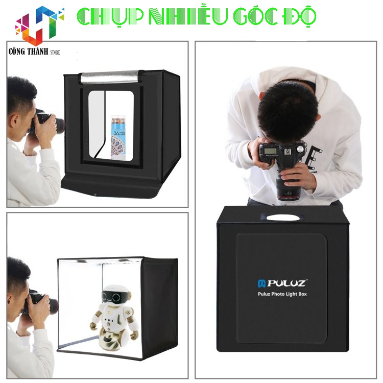 HỘP CHỤP ẢNH SẢN PHẨM 40x40Cm PULUZ có cửa mặt trước-BOX chụp gắn đèn LED-HÀNG CHÍNH HÃNG