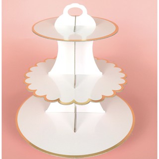 Kệ bánh cupcake 3 tầng bằng bìa cứng trang trí sinh nhật màu trắng