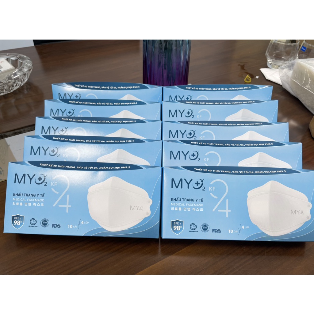 Hộp 10 khẩu trang y tế kháng khuẩn bụi mịn KF94 Myo2 cao cấp