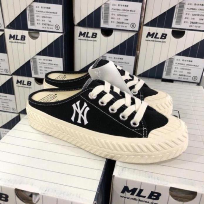 Giày Sục đạp gót MLB ny đen bản cao cấp 1-1 hàng trung full phụ kiện