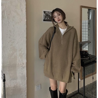 Áo khoác sweater dáng rộng cổ cao phối khóa kéo phong cách retro Hồng Kông thời trang thu đông mới size lớn 2021 cho nữ 7 ngày