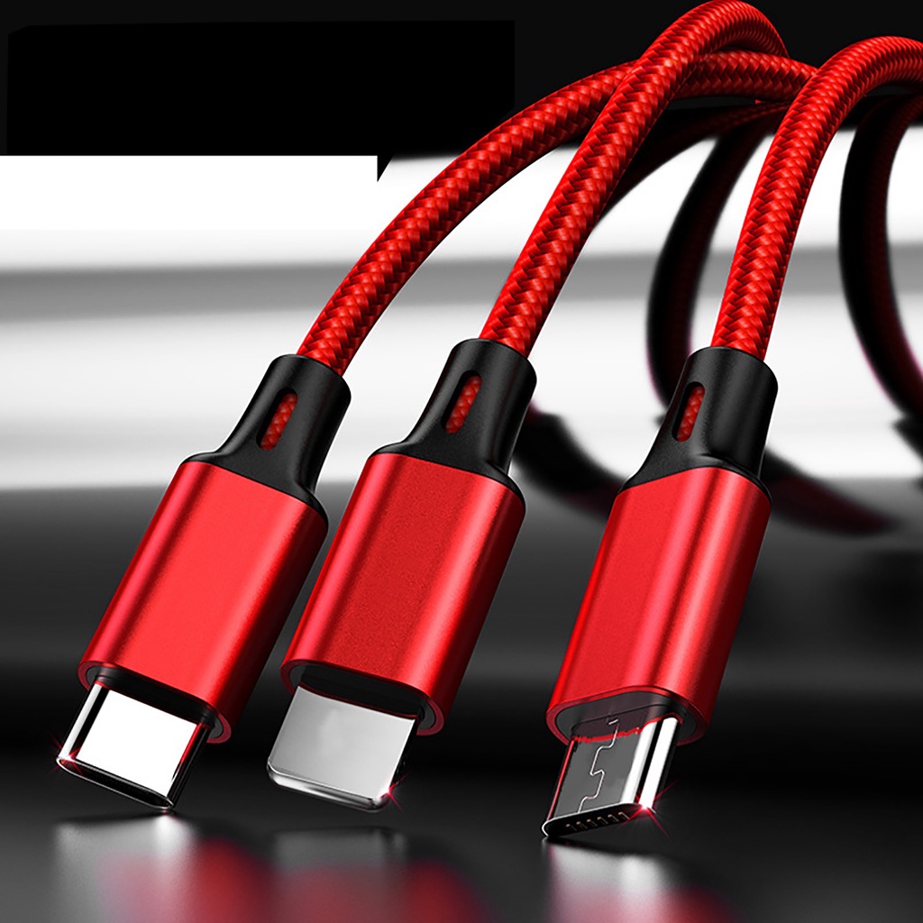 Dây Cáp Sạc Nhanh 3 Trong 1 Usb20 Điện Thoại Type C Nhiều Đầu Cổng Đa Năng Dài 1.2m Bọc Dù Flash 3in 1 Chính Hãng 18W