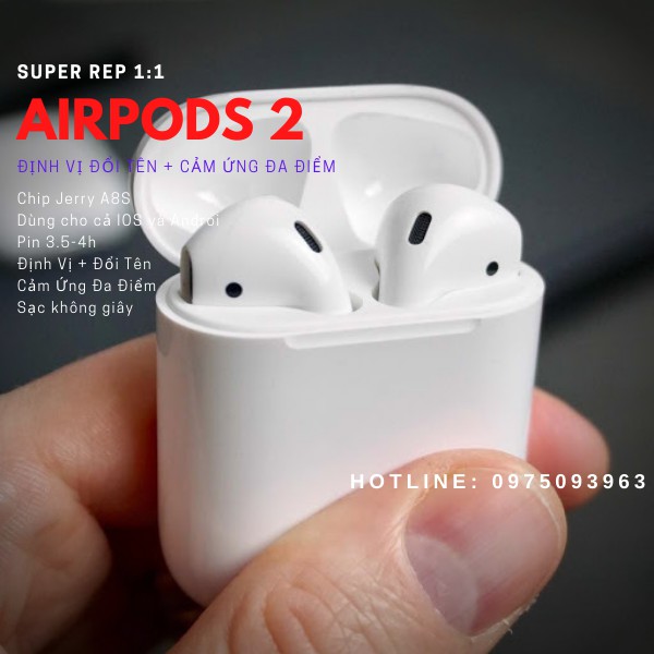 [AIRPODS 2] Tai Nghe Bluetooth AirPods 2, Tự Động Kết Nối - Định Vị Đổi Tên có sạc không dây_dùng cho cả Ios và Androi