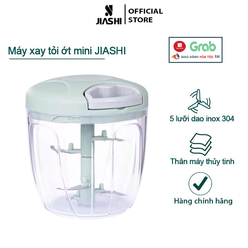 Máy xay tỏi ớt mini cầm tay JIASHI 2 size 500, 900ml nghiền nhuyễn trong vòng 5s với 5 lưỡi dao thép không gỉ MXM02