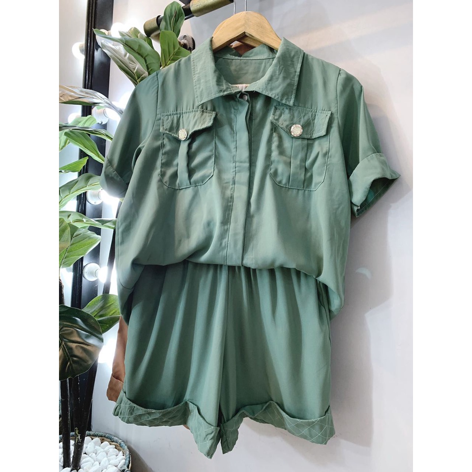 Set quần short áo sơ mi túi hộp cá tính trẻ trung kèm ảnh thật chất đẹp
