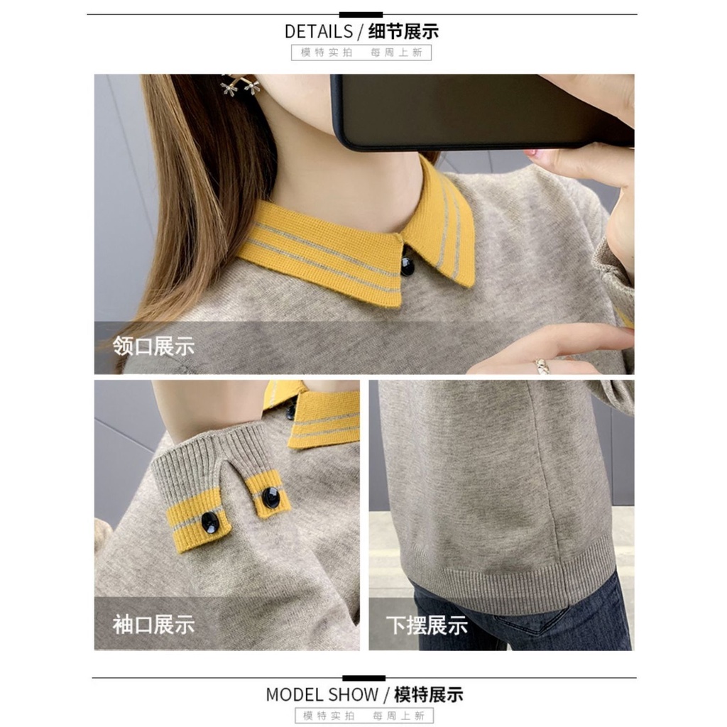 Áo Sơ Mi Dệt Kim Cổ Búp Bê Dáng Rộng Phong Cách Phương Tây Thời Trang Thu Đông Cho Nữ
