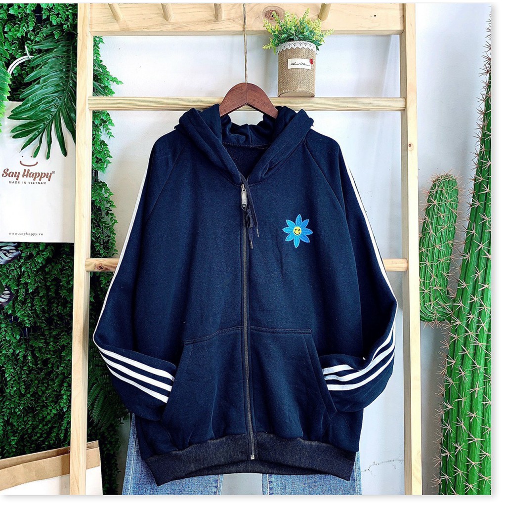 ÁO KHOÁC HOODIE NAM  NỮ DÂY KÉO SÀNH DIEU95 THÊU HOA CÚC