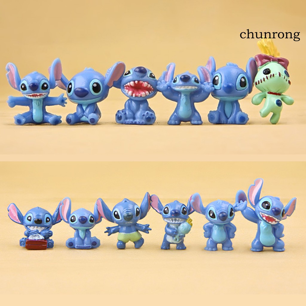 CR+12Pcs Anime Cartoon Figure Cute Stitch Model Toys Car Ornaments Home Decoration