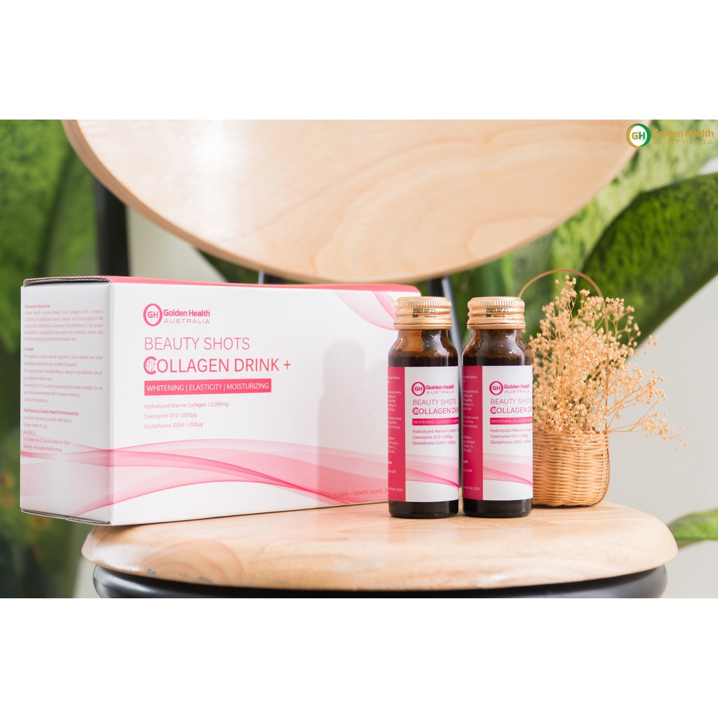 [GOLDEN HEALTH] Nước uống collagen hỗ trợ làm trắng da - Beauty Shots Collagen Drink hộp 10 lọ | Thế Giới Skin Care