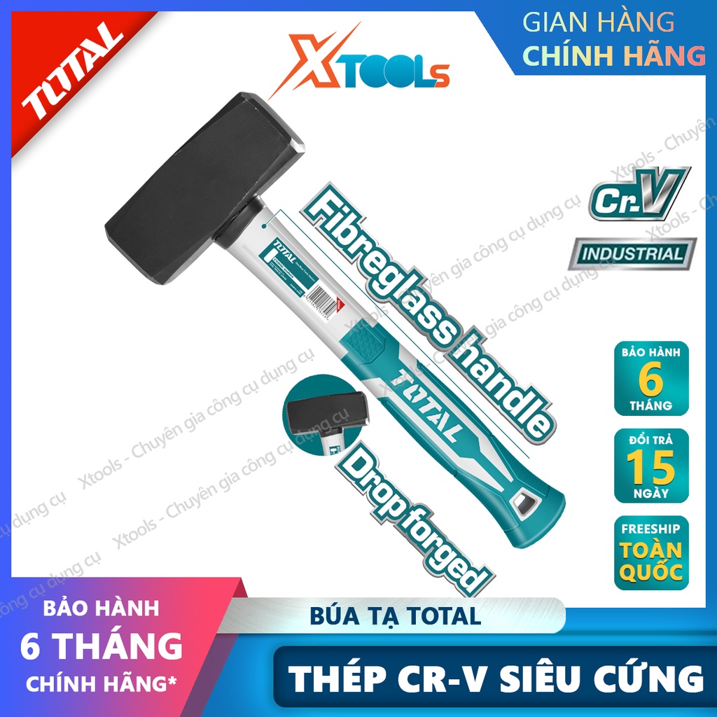 Búa tạ đa năng TOTAL Thép Cr-V búa tạ cán nhựa cầm tay 1-2kg phá bê tông, phá đá, sửa chữa cơ khí, máy móc, nhà cửa