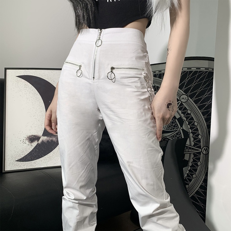 Quần Jogger Lưng Cao Phối Dây Xích Kim Loại Phong Cách Hip Hop Harajuku Cá Tính Cho Nữ