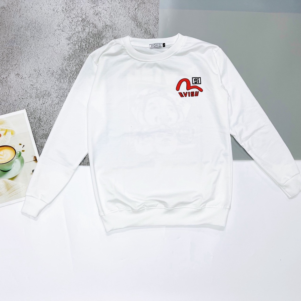 Áo Thun EVISU SWEATER Tay Dài Thu Đông Vải Nỉ Da Cá Cao Cấp Siêu Mềm Phong Cách Cá Tính Ullzang Hot Trend Mới