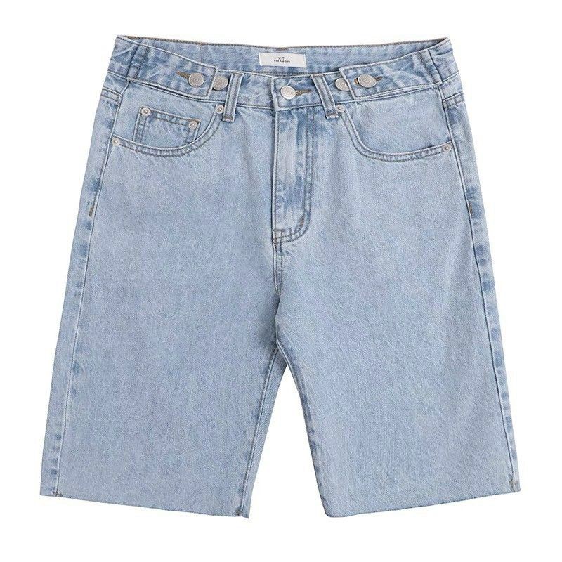 Quần short jean xanh nhạt trơn ống rộng