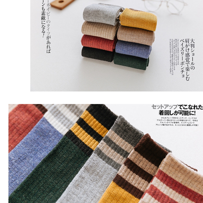 Vớ cotton cao mắt cá chân sọc rộng màu trơn cho nữ sinh Nhật Hàn