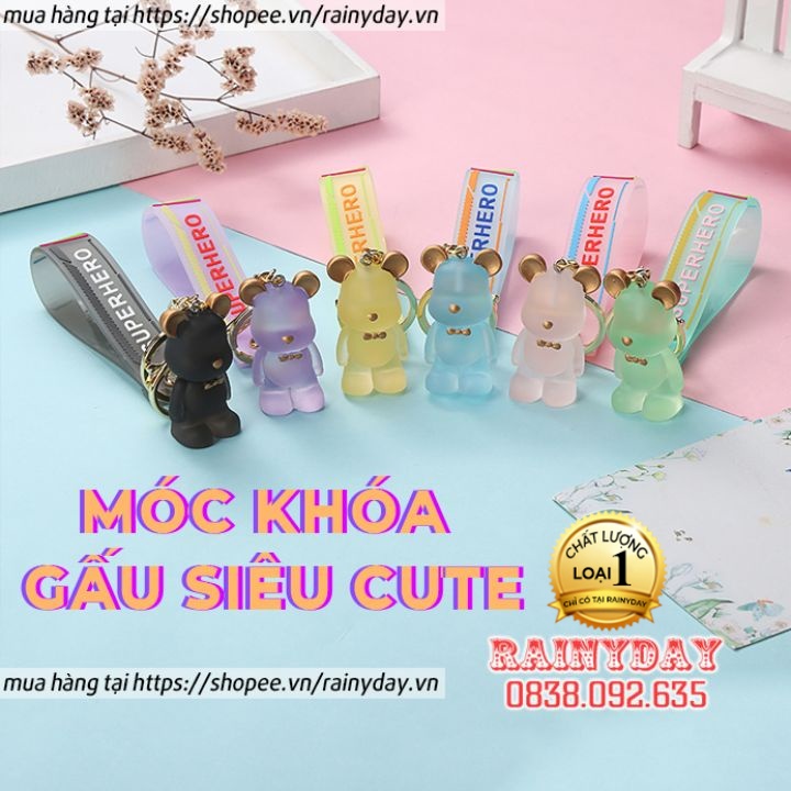 Móc khoá hình con gấu pha lê trong suốt dễ thương treo balo, túi xách, móc chìa khóa xe máy