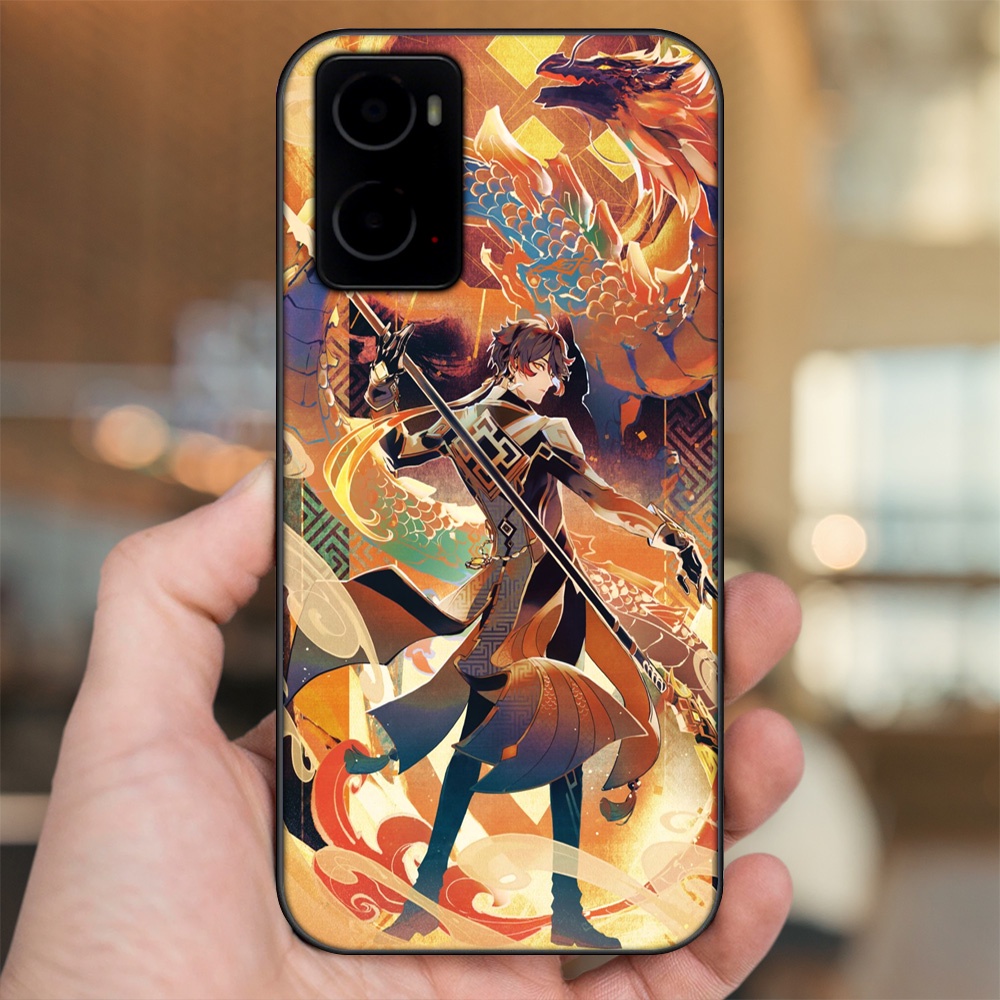Ốp lưng Oppo A76 viền đen in hình Zhongli Genshin Impact
