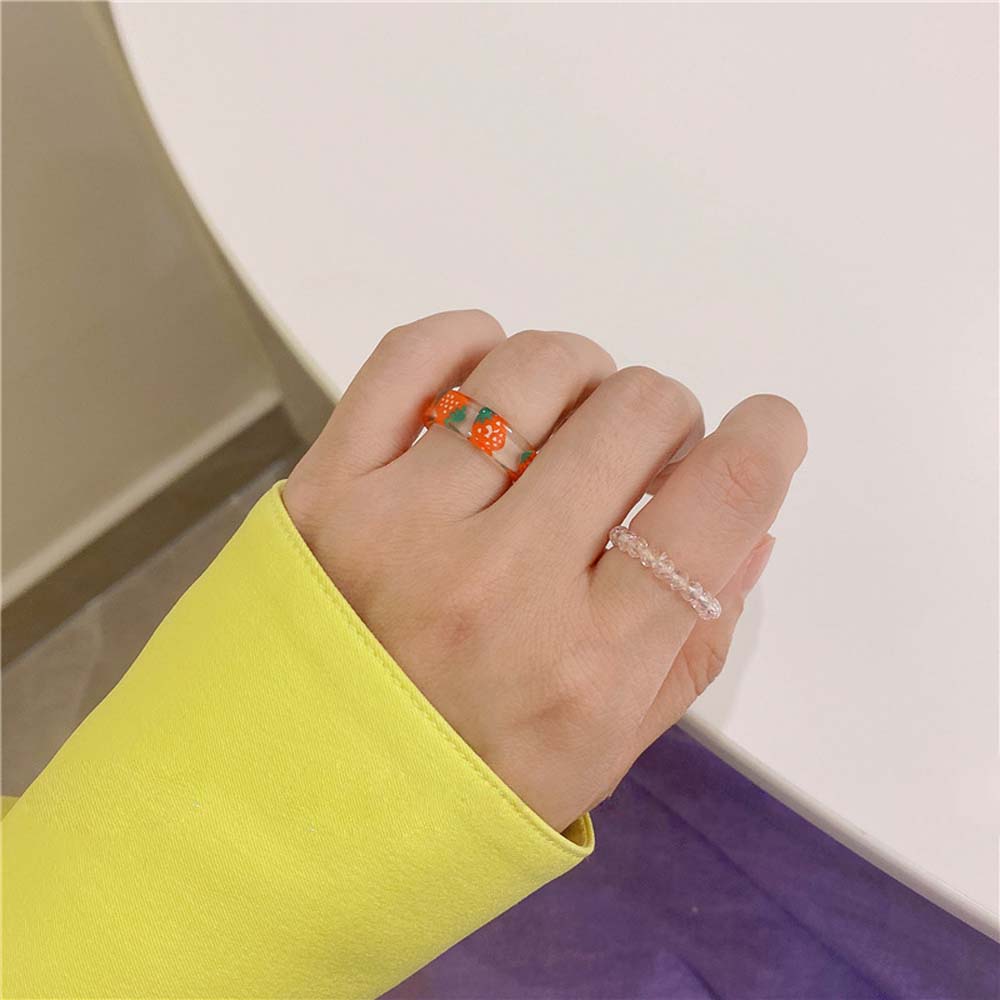 DOREEN Cute Index Finger Ring Retro Resin Acrylic Rings Fruit Candy Color Korean Geometric Beads Girls Fashion Jewelry