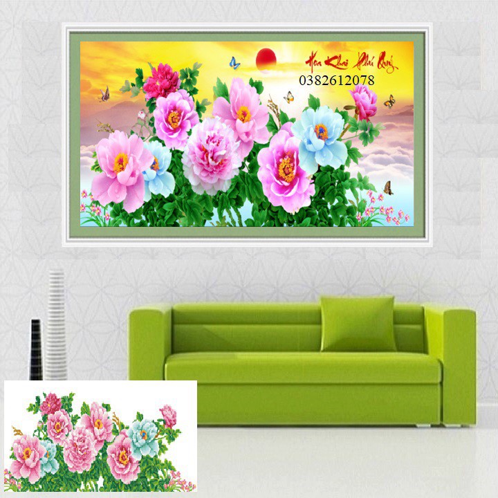 ❤FLASH SALE❤ 110*55Cm Tranh đính đá Hoa Khai Phú Quý,Tranh đính đá 3D chưa đính LV408, Tranh đính đá Hoa mẫu đơn