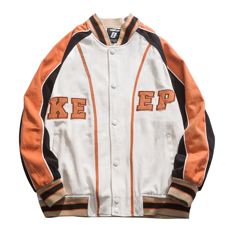 Áo khoác bóng chày dáng rộng phối màu sắc tương phản thời trang đường phố cho nam