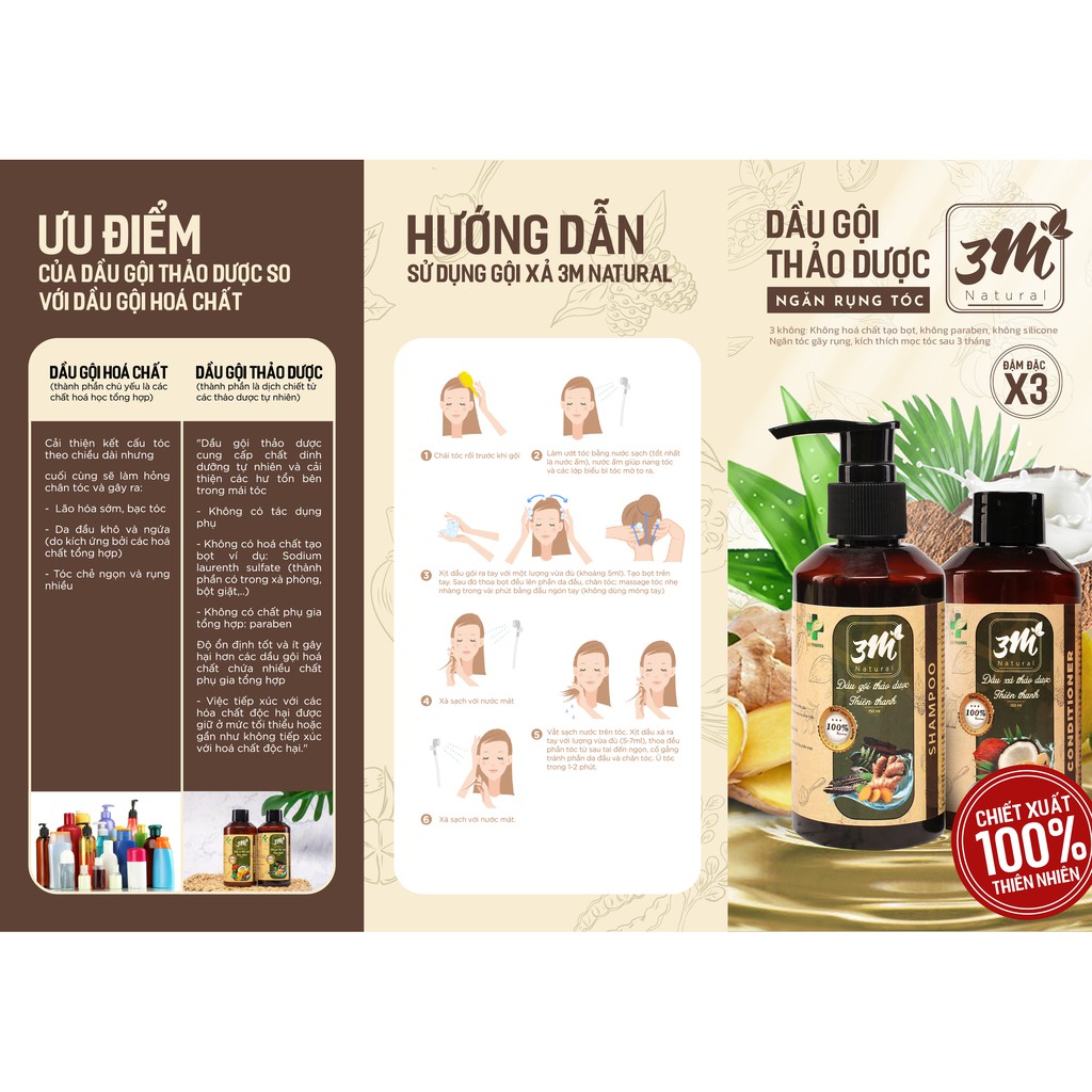 Bộ gội xả thảo dược mọc tóc 3M natural siêu thơm lành tính | BigBuy360 - bigbuy360.vn