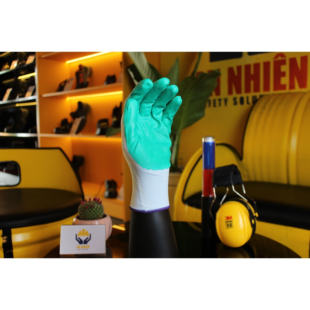 Găng tay bảo hộ, găng tay lao động phủ cao su xanh siêu bền