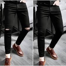 Quần jean nam rách gối + trơn - quần bò dáng côn màu đen - vải co giãn OMAN QJ012
