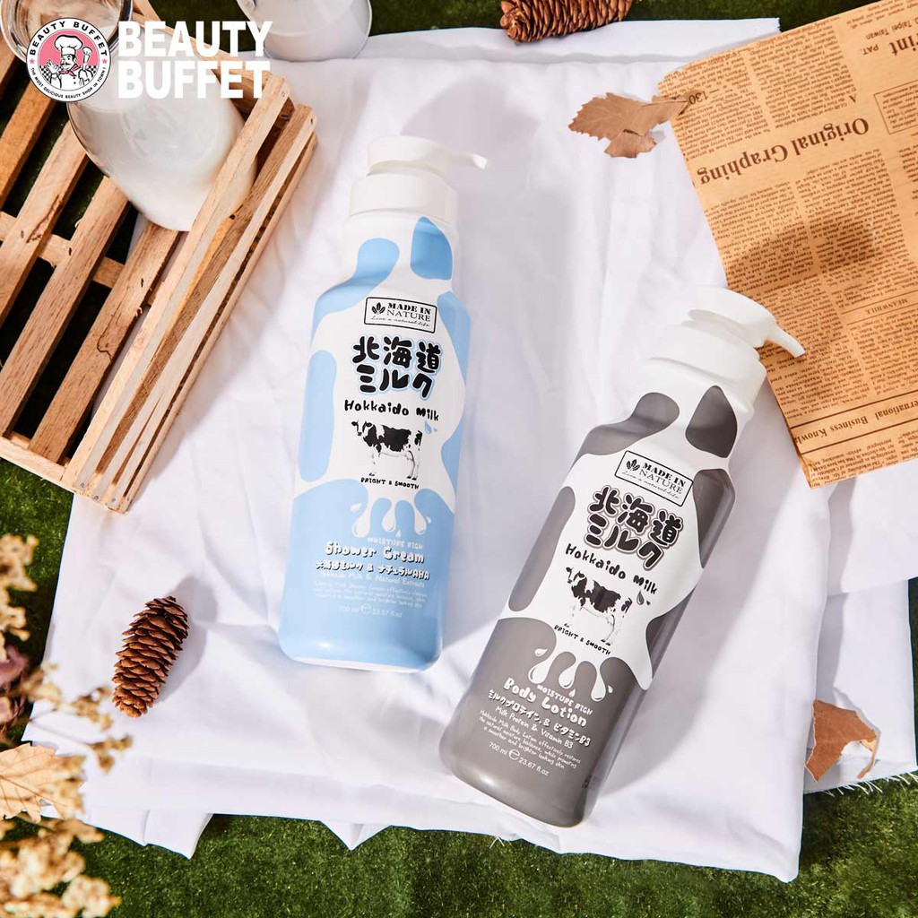 Combo Dưỡng thể và Sữa tắm dưỡng ẩm, sáng mịn da từ Protein sữa Made In Nature Hokkaido 700ml/chai