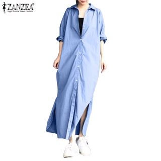 Zanzea đầm maxi dài tay xẻ tà thời trang dành cho nữ