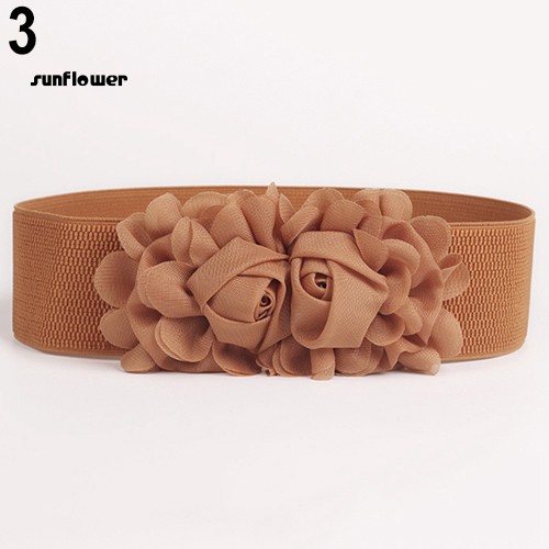 Thắt Lưng Nữ Bản Rộng Co Giãn Màu Trơn Phối Hoa Thời Trang