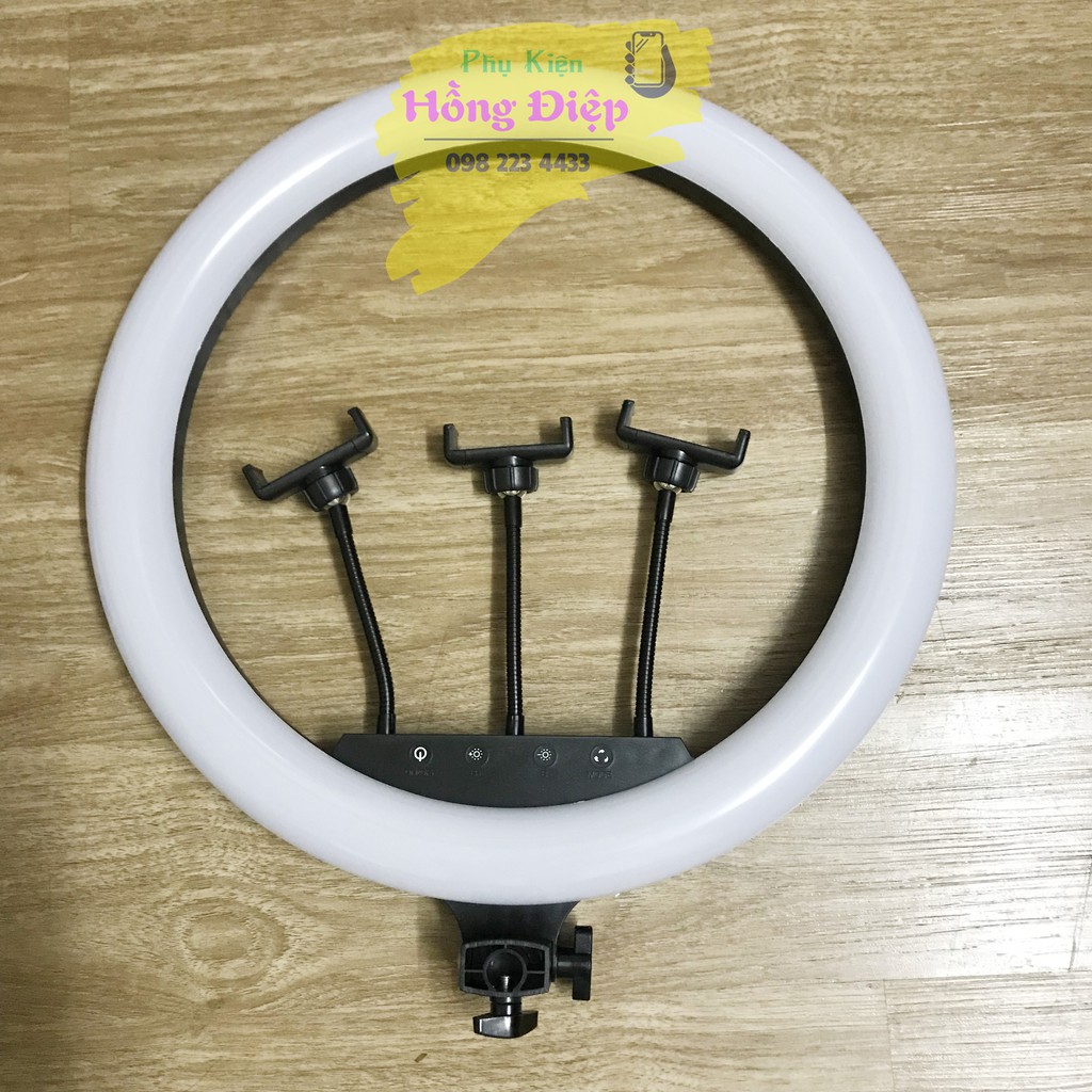 Bộ Đèn Led Livestream 45 Cm Tích Hợp Cổng Sạc Và 3 Giá Đỡ Điện Thoại (Đã Bao Gồm Cả Chân Đèn 2,1m)