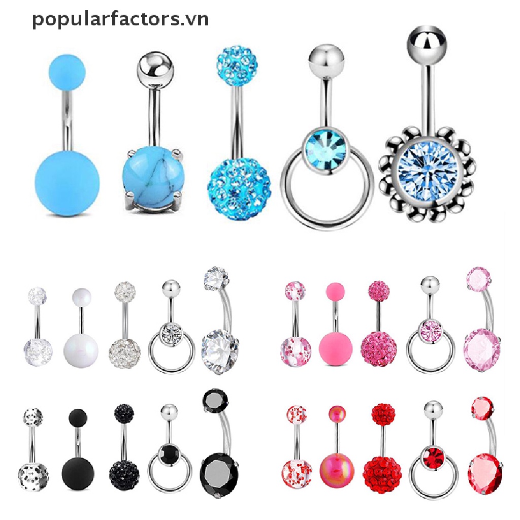 Set 5 Khuyên Rốn Đính Đá Lấp Lánh Thời Trang Cho Nữ