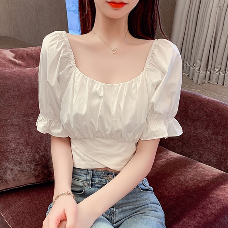 Áo Kiểu Croptop Cột Nơ Sau Lưng Tay Phồng Tiểu Thư