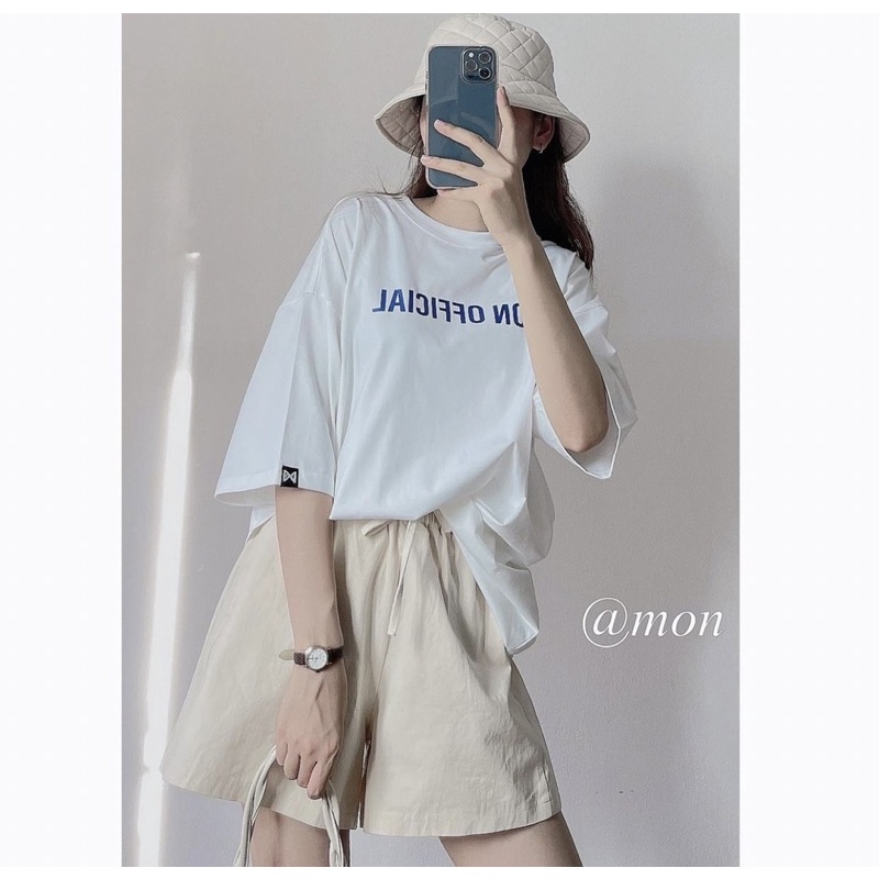 Set đồ Áo Thun MON OFICIAL quần sữa 🌸Áo phông thun Nữ Tay Lỡ quần ống rộng Ulzzang🌸