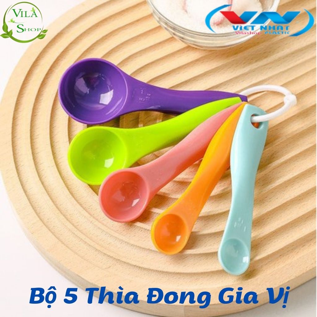 Bộ 5 Thìa Đong, Muỗng Đong Nhà Bếp Đo Lường, Định Lượng Gia Vị, Bột, Sữa Bằng Nhựa PP An Toàn