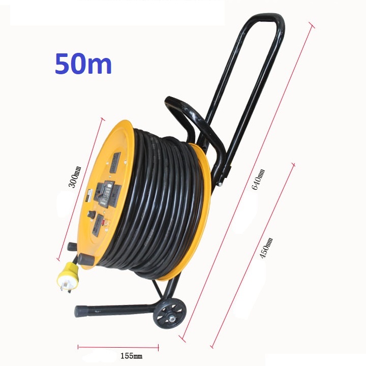 Rulo cuốn đây điện 50m có sẵn ổ cắm và atomat 20A, ổ cắm kéo dài 50m