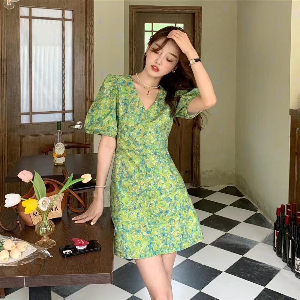 Đầm ngắn Perty họa tiết hoa phong cách Hàn Quốc thời trang mùa hè cho nữ